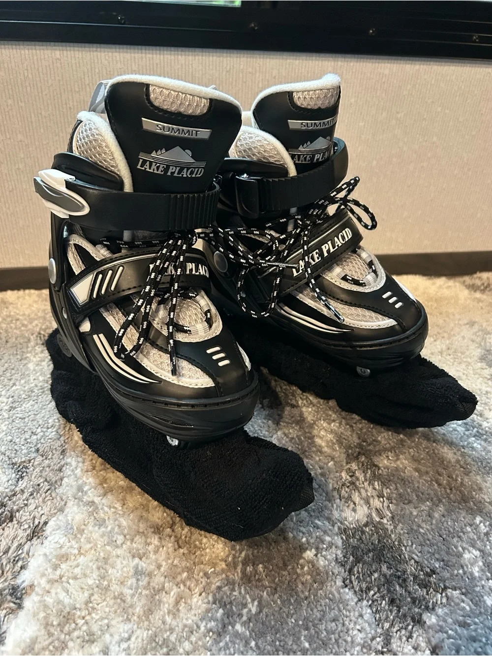 Kids Black and Gray Adjustable Ice Skates with Secure Straps